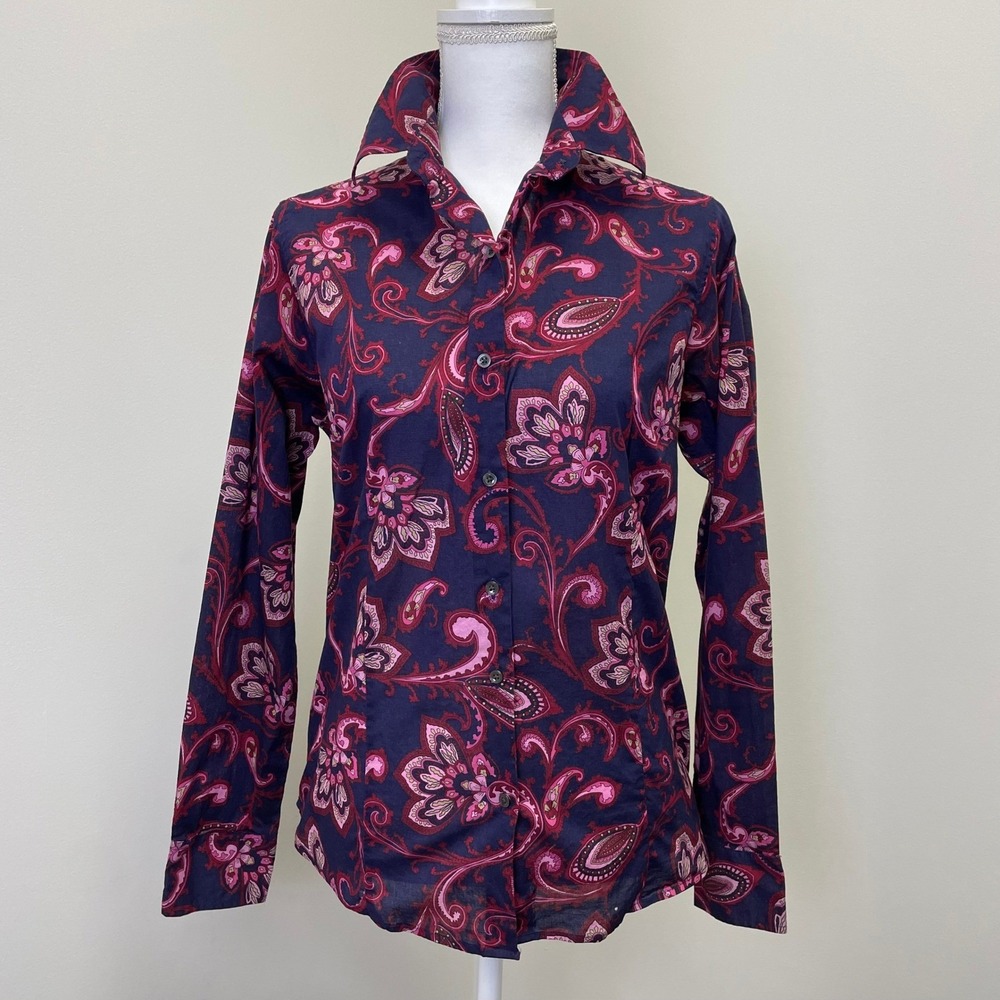 Craig Taylor Womens Egyptian Cotton Paisley Floral Button Front Shirt Large